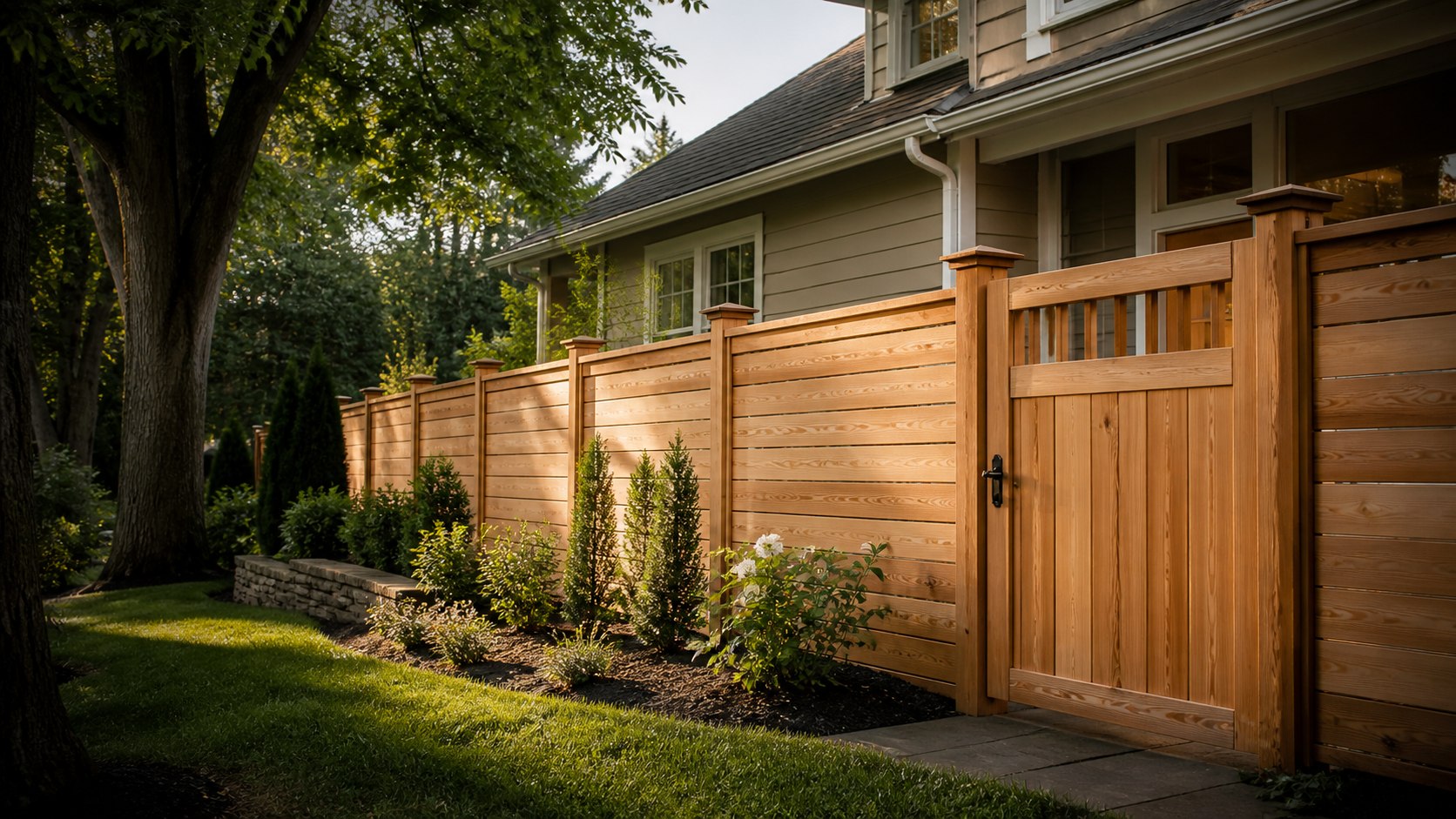 Modern cedar privacy fence and gate